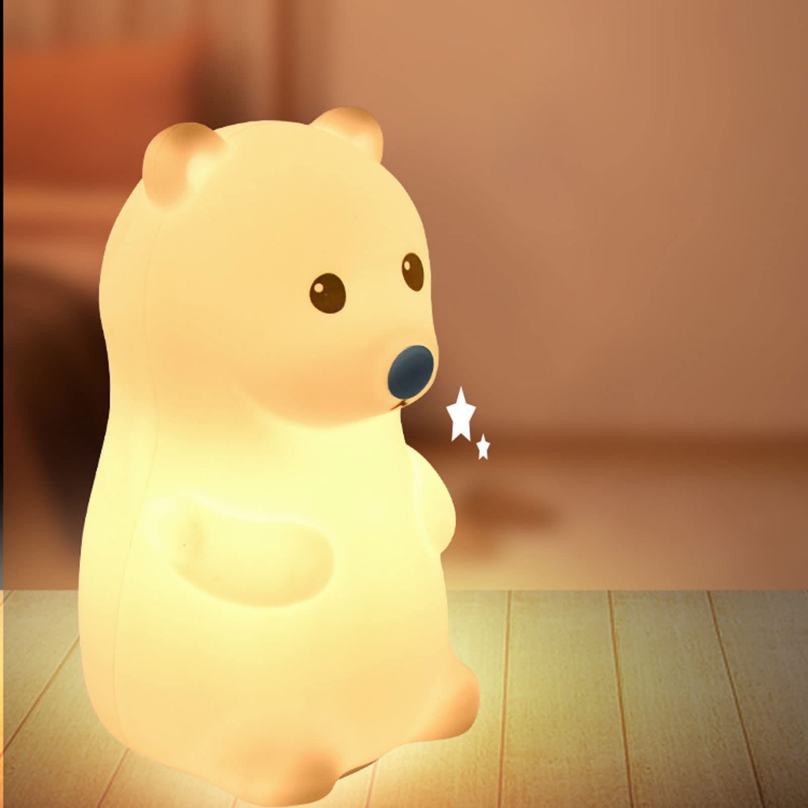 Cute Bear Kids Night Light for Kids Room, Rechargeable Kids Night Light Bedroom Bear Lamp, Color Changing Silicone Night Light