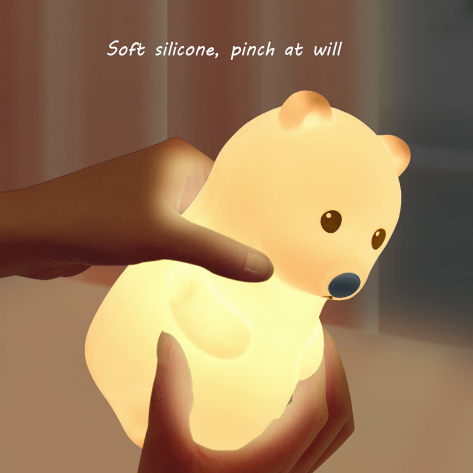 Cute Bear Kids Night Light for Kids Room, Rechargeable Kids Night Light Bedroom Bear Lamp, Color Changing Silicone Night Light