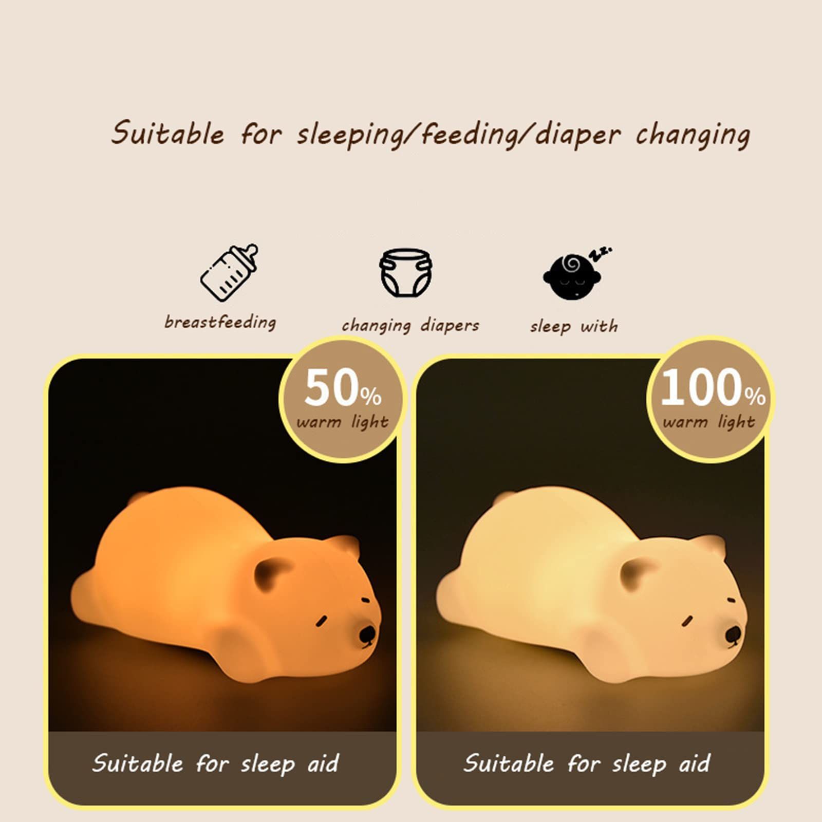 Cute Bear Kids Night Light for Kids Room, Rechargeable Kids Night Light Bedroom Bear Lamp, Color Changing Silicone Night Light