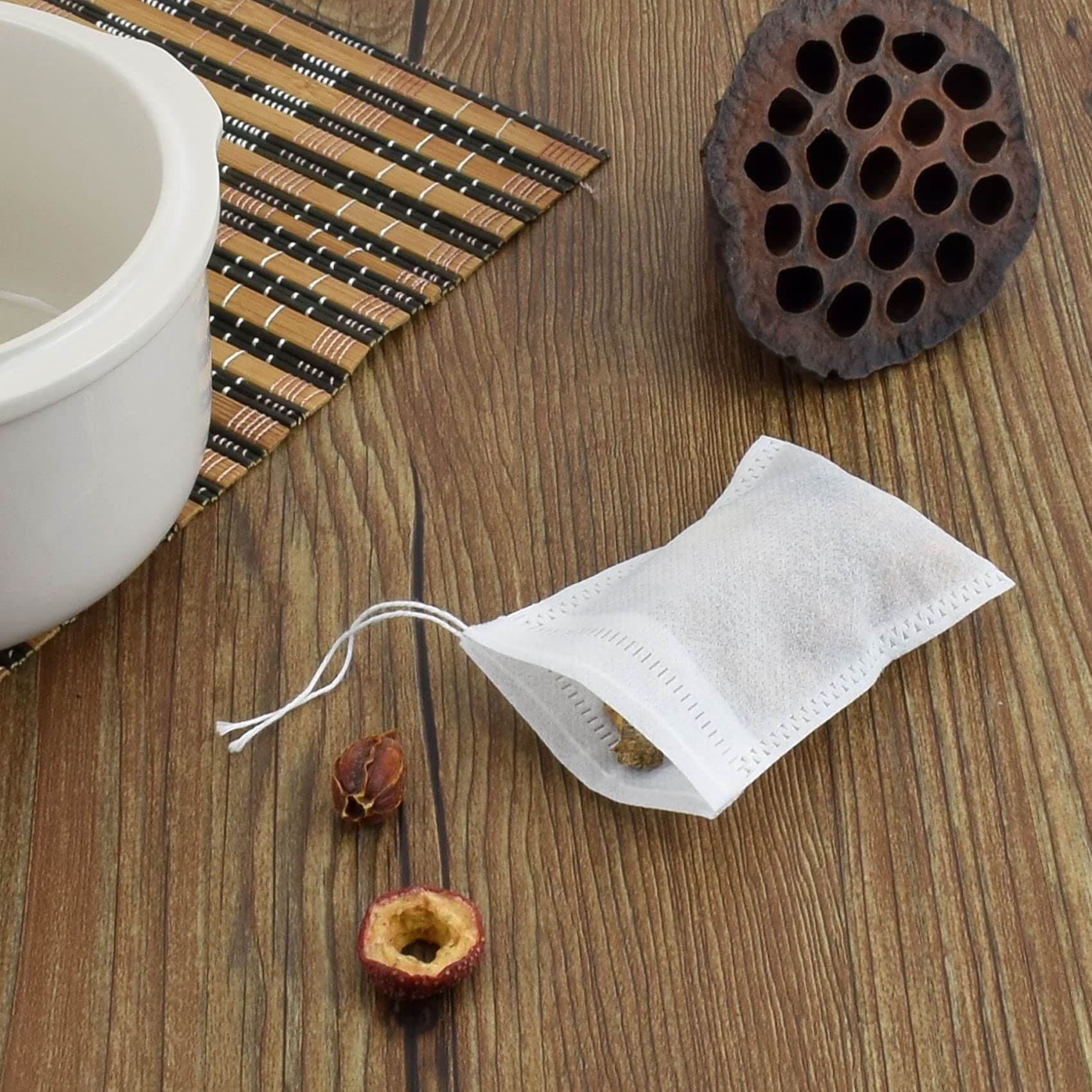 100 Piece Drawstring Bags Disposable Small Mesh Bags for Cooking Soaking Medicinal Liquor Tea Coffee Filter White