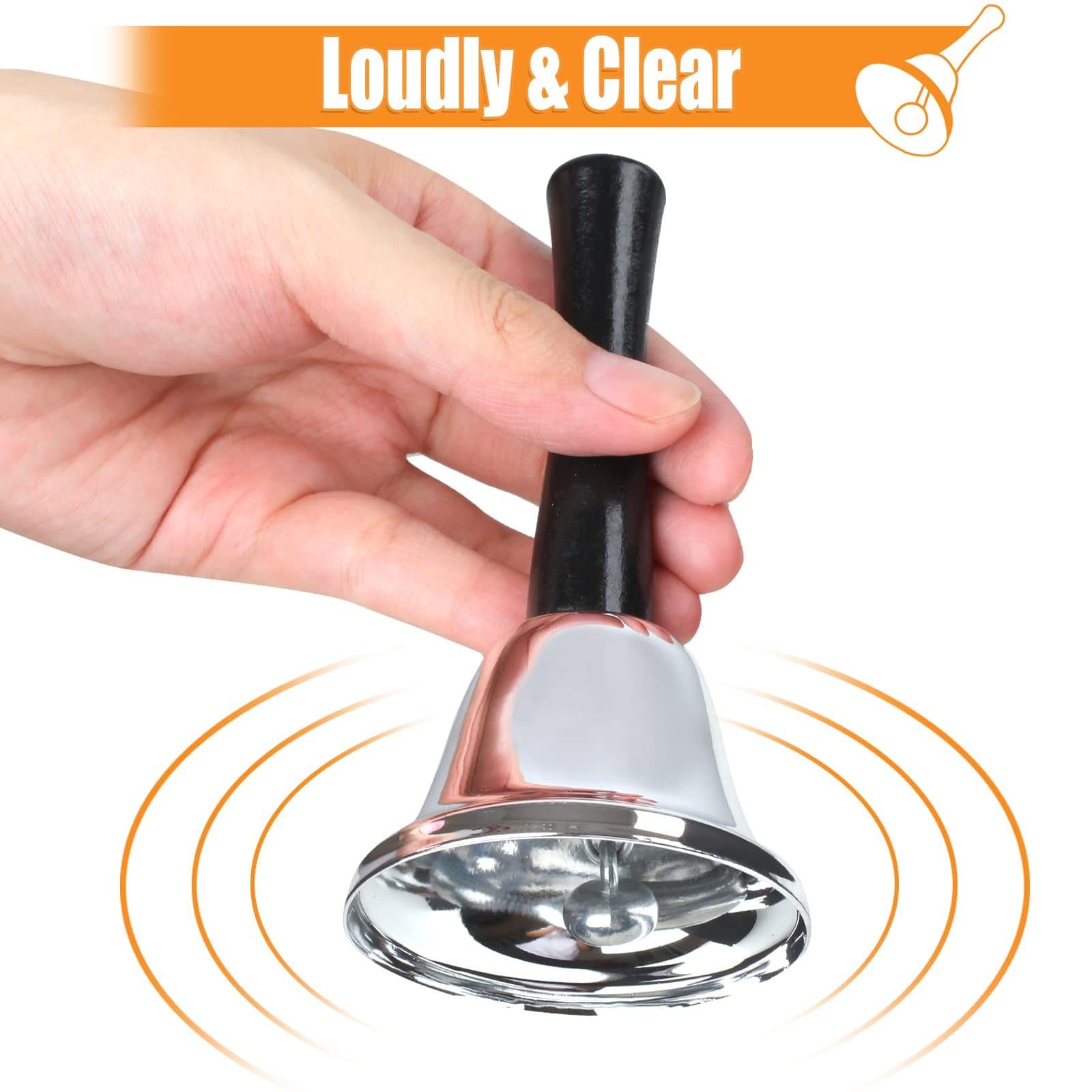 2 pc Hand Bell, Ringing Bell with Handle, Dinner Bells for Inside Classroom Bell, for Food Line, Alarm, Jingles, Ringing (Silver)