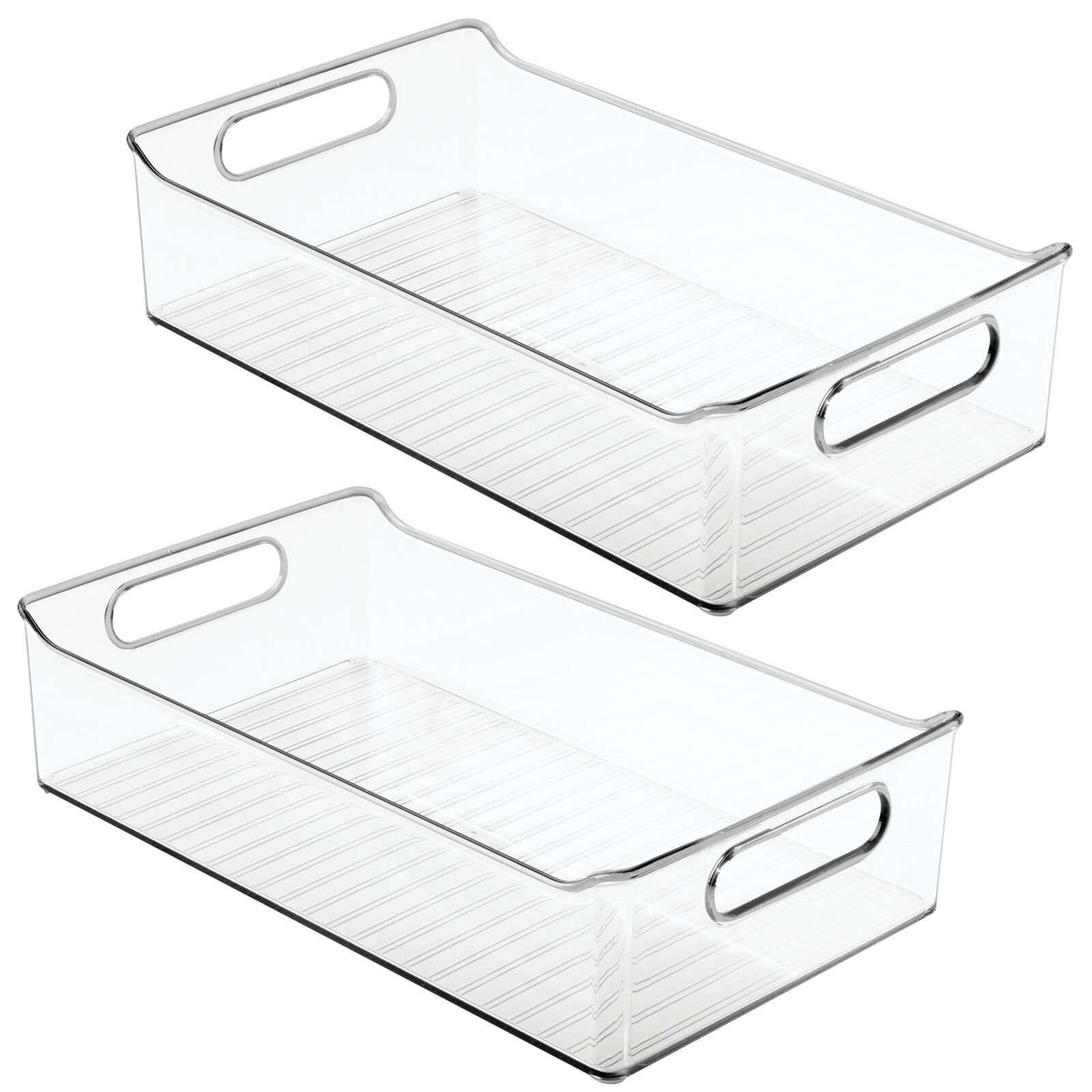 2pc Plastic Kitchen or Pantry Storage Bins with Handles - Organization in Cabinet, Fridge or Freezer - Fruit Container
