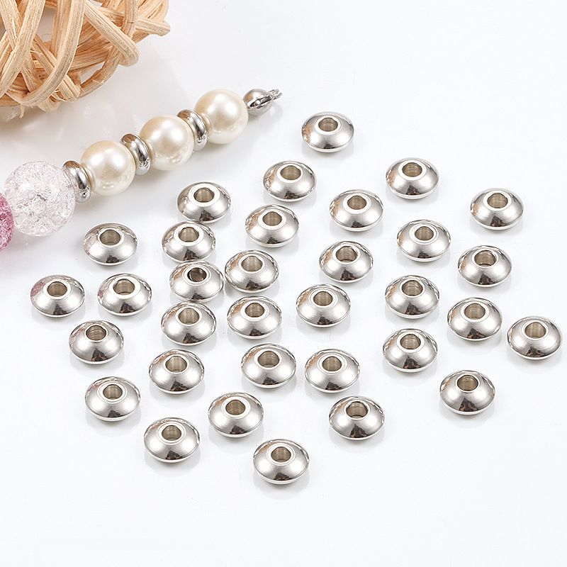 Spacer Beads, Flat Round Slice Beads Disc Beads Metal Large Hole Beads 100pcs Surgical Stainless Steel Hypoallergenic Small