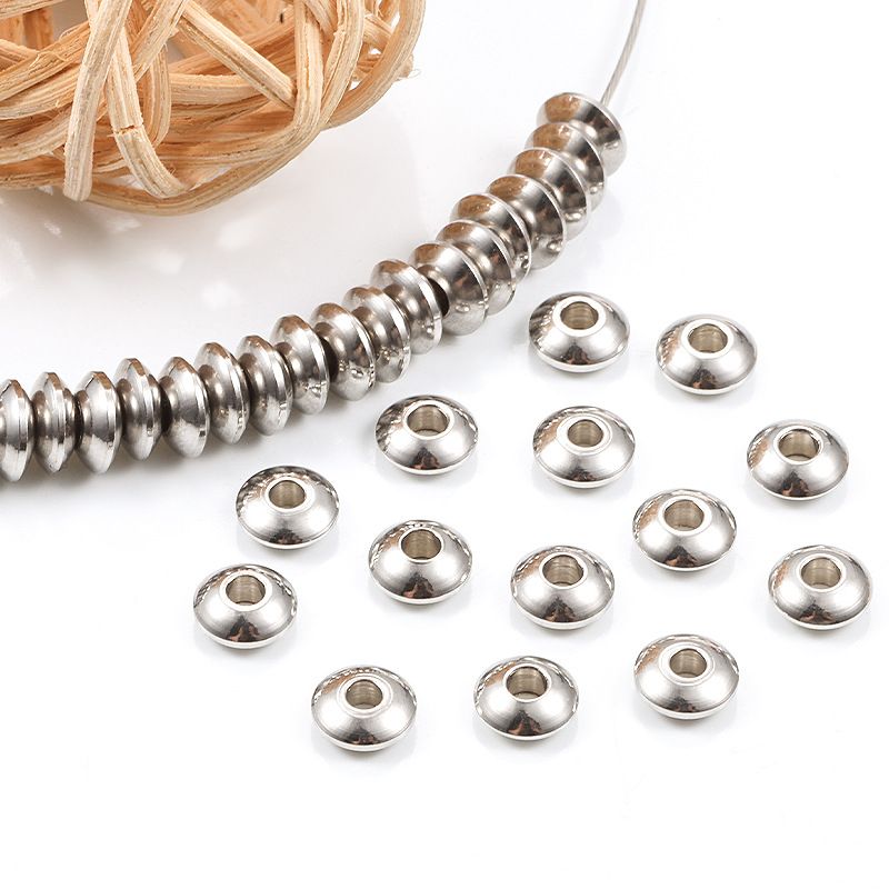 Spacer Beads, Flat Round Slice Beads Disc Beads Metal Large Hole Beads 100pcs Surgical Stainless Steel Hypoallergenic Small