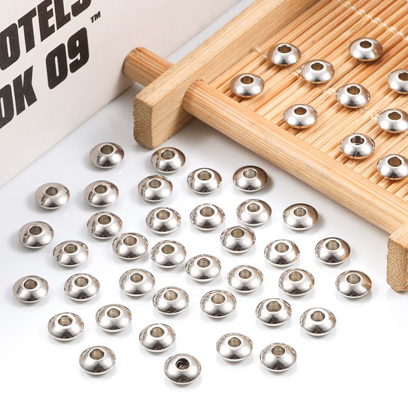 Spacer Beads, Flat Round Slice Beads Disc Beads Metal Large Hole Beads 100pcs Surgical Stainless Steel Hypoallergenic Small