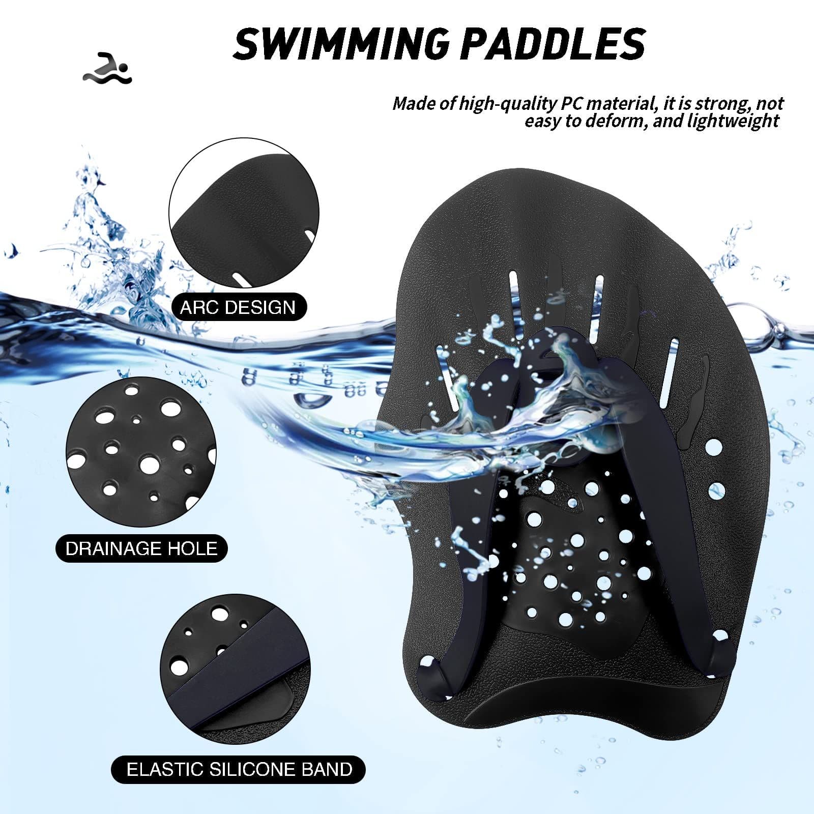 Hand Paddles for Swimming Adjustable Straps Lightweight Ergonomic Design Suitable for All Ages