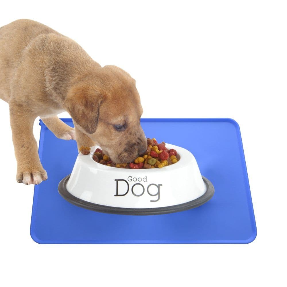 Dog Food Mat Silicone Non Slip Waterproof Feeding Mat 18.5"x11.8" Blue