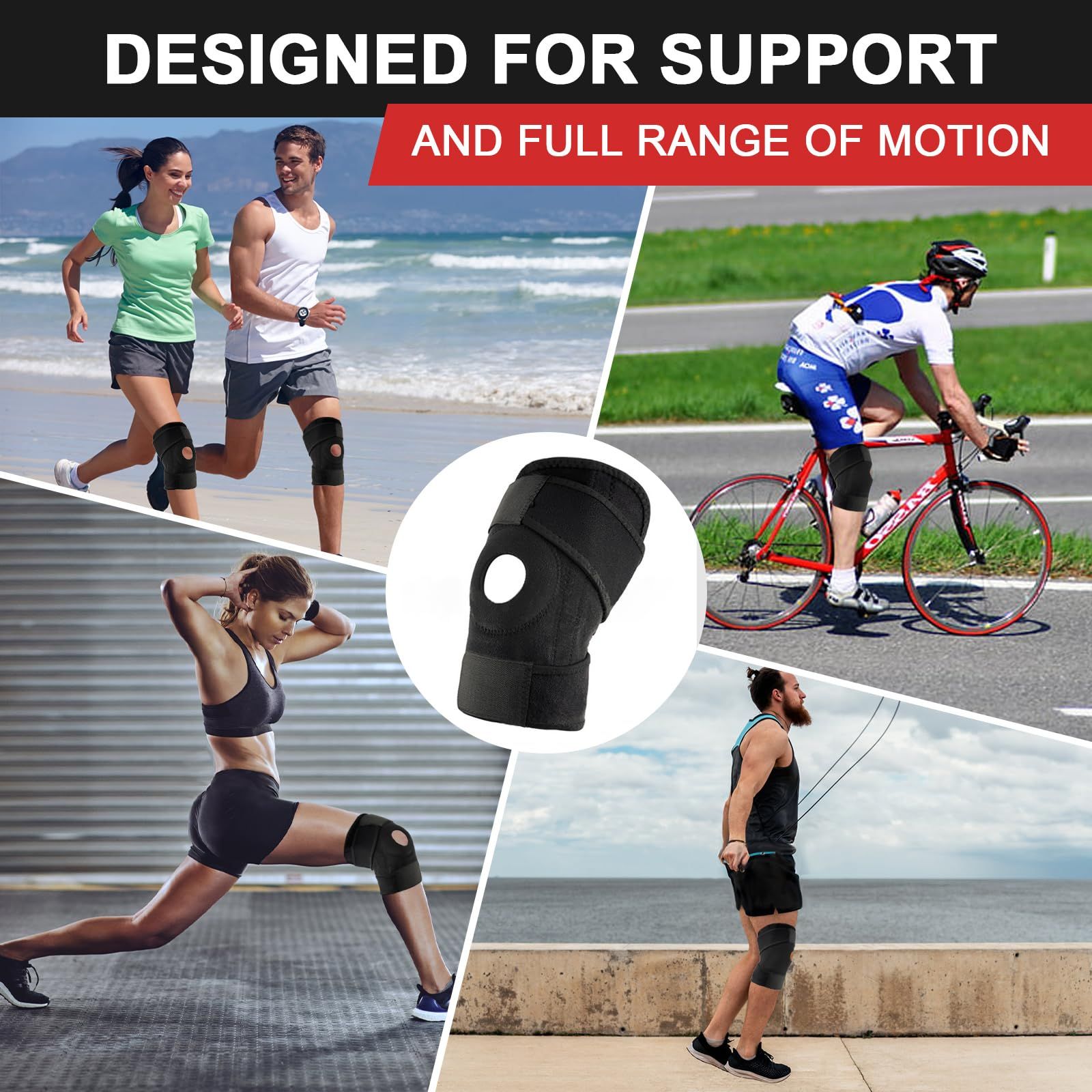 Knee Braces for Women Men, Breathable and Protective, Sports Knee Brace for Hiking Basketball Cycling, Running(Black)