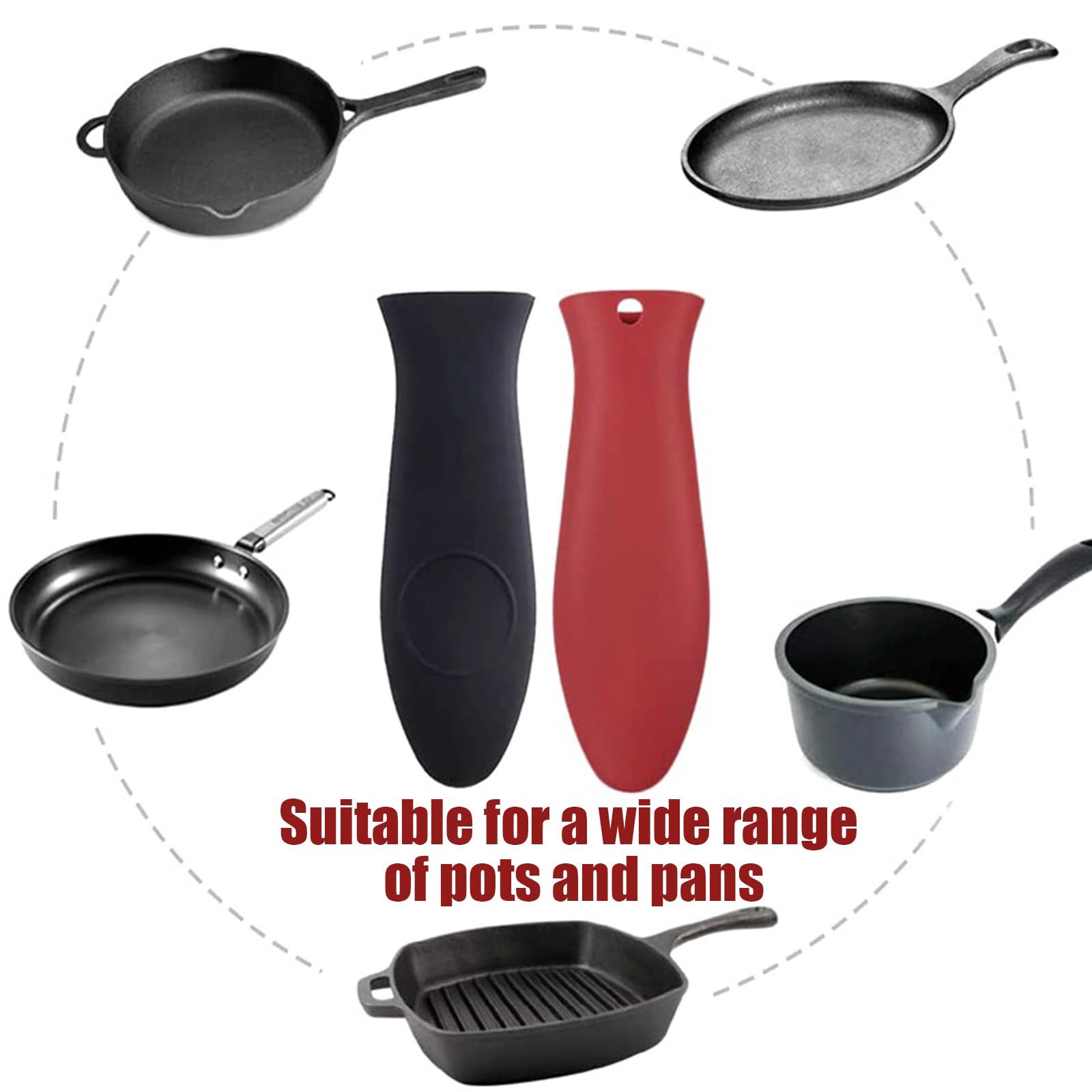 2 Pack Silicone Pan Handle Sleeve, Heat Resistant Cast Iron Handle Covers for Pots and Pans, Assist Handle Holder Grip