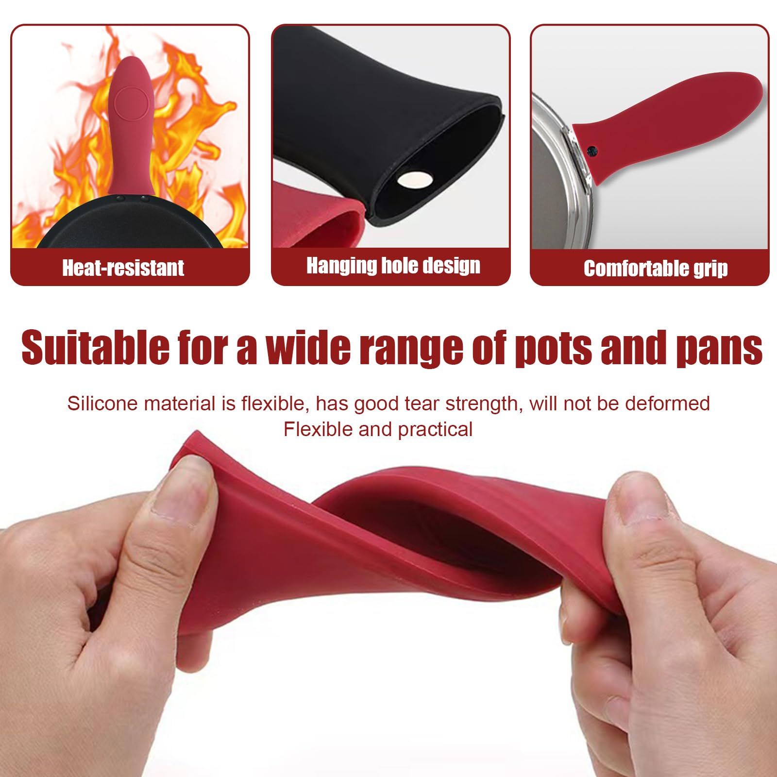 2 Pack Silicone Pan Handle Sleeve, Heat Resistant Cast Iron Handle Covers for Pots and Pans, Assist Handle Holder Grip
