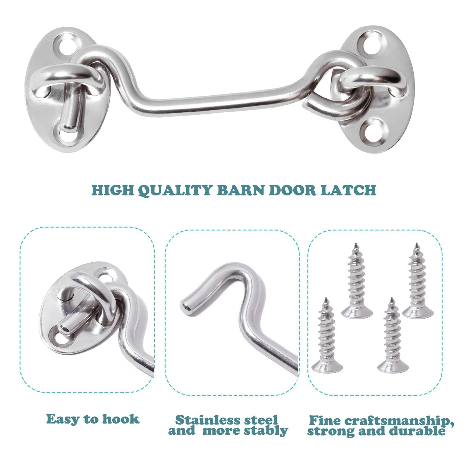 2 pcs Barn Door Latch Door Lock Hardware, Sliver Sliding Door Lock Eye Hook Latch with Screws, Rust-Resistant Metal Gate Latch