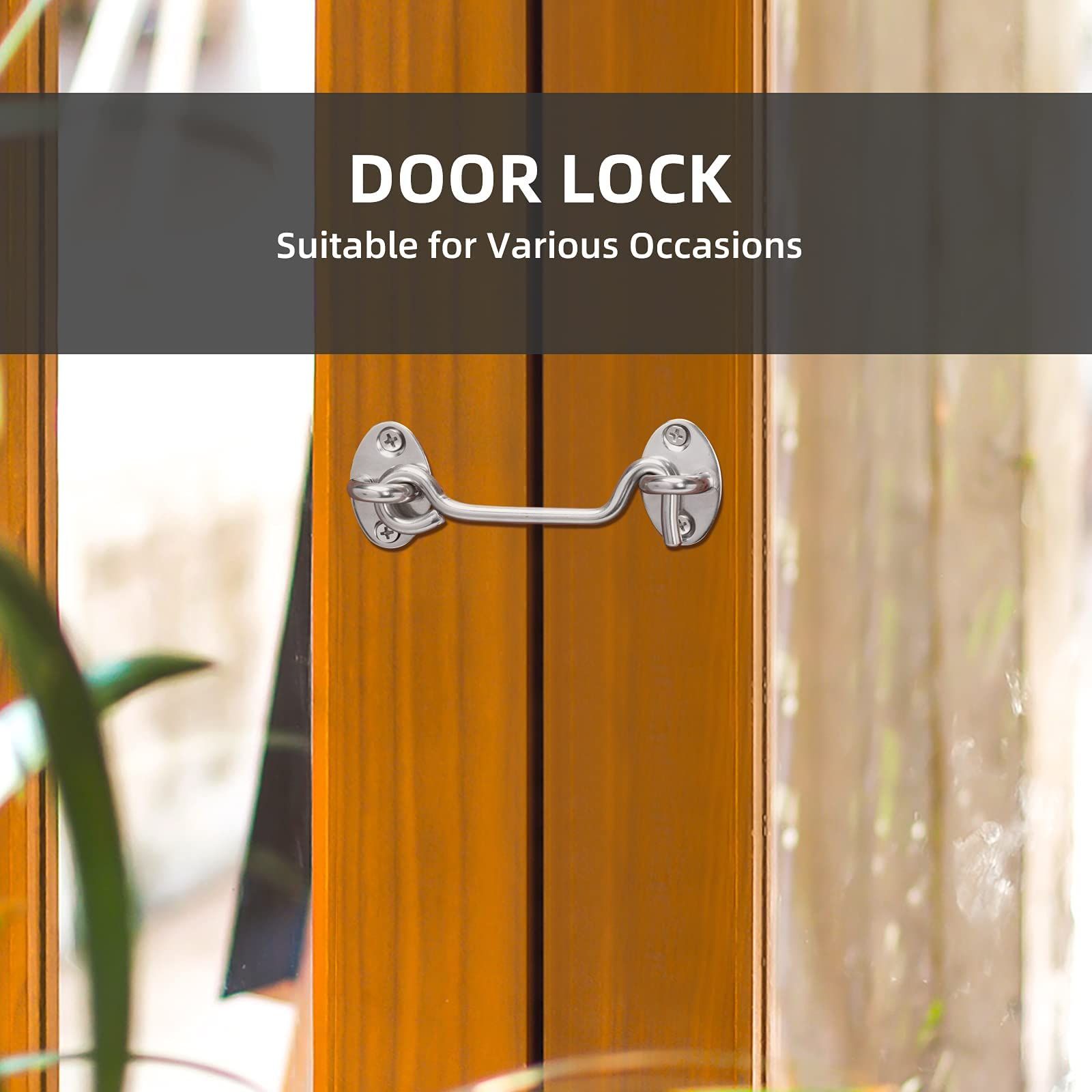 2 pcs Barn Door Latch Door Lock Hardware, Sliver Sliding Door Lock Eye Hook Latch with Screws, Rust-Resistant Metal Gate Latch