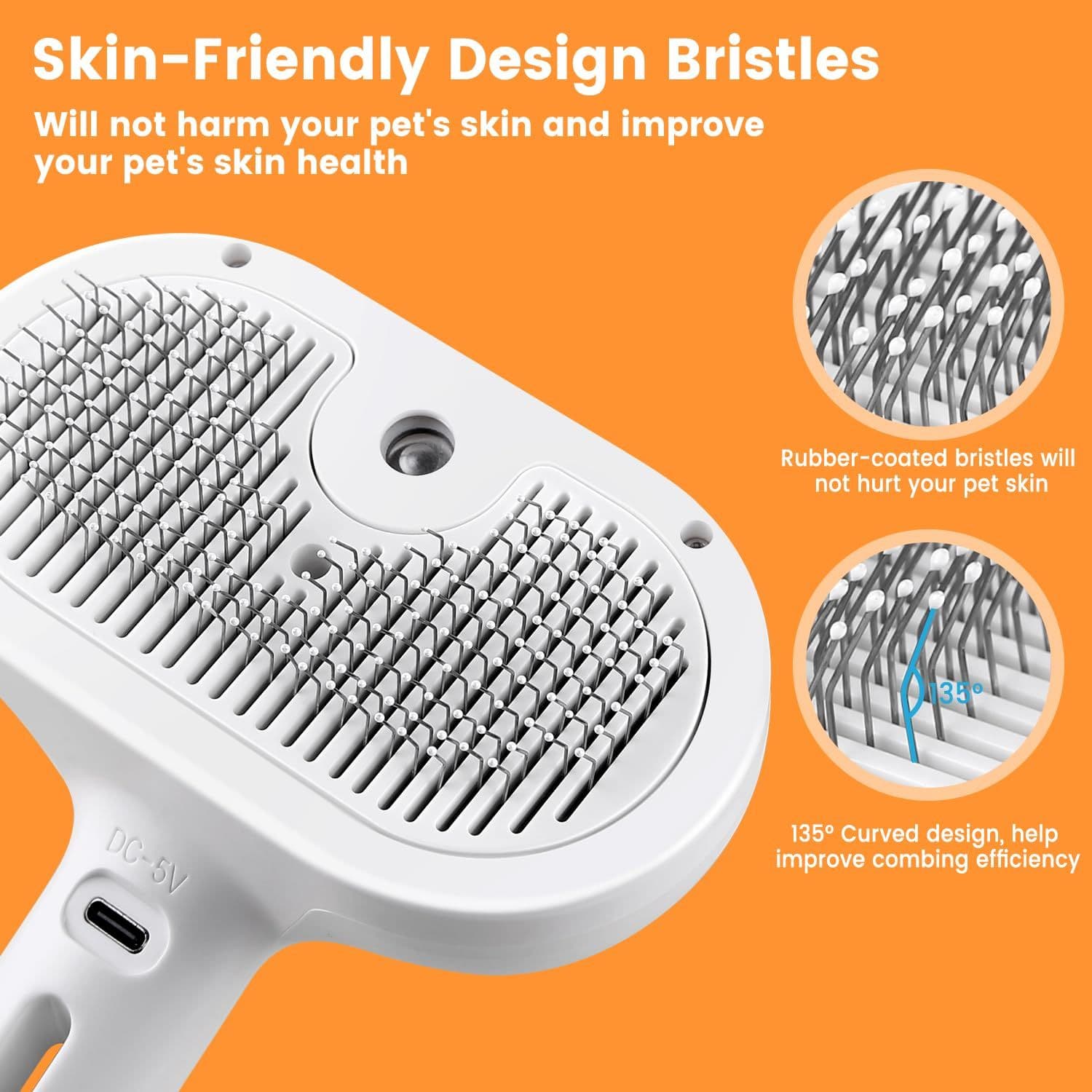 Cat Steam Brush for Shedding Innovative Spray Feature Self-Cleaning Design for Long & Short Haired Cats & Dogs