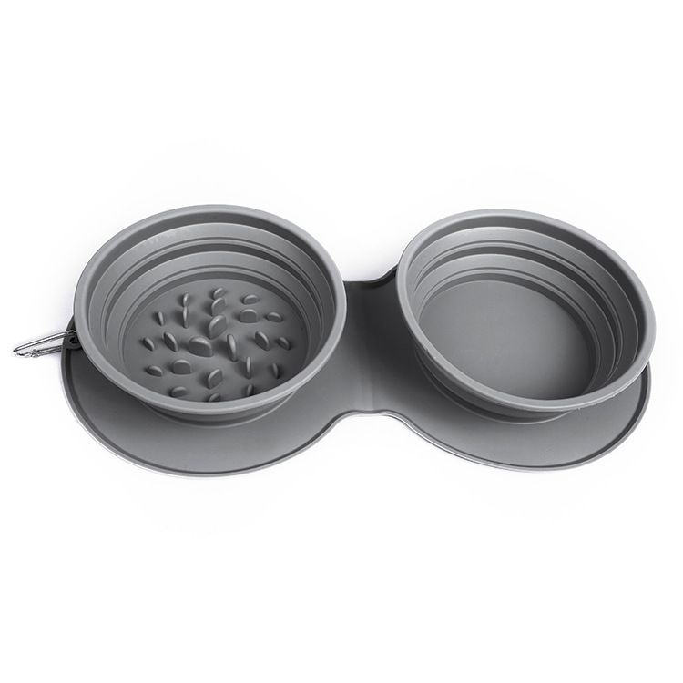 Pet Slow Feeder Bowl Dog Cat Feeding Water Bowl, Foldable Expandable Cup Dish with No Spill Silicone Mat