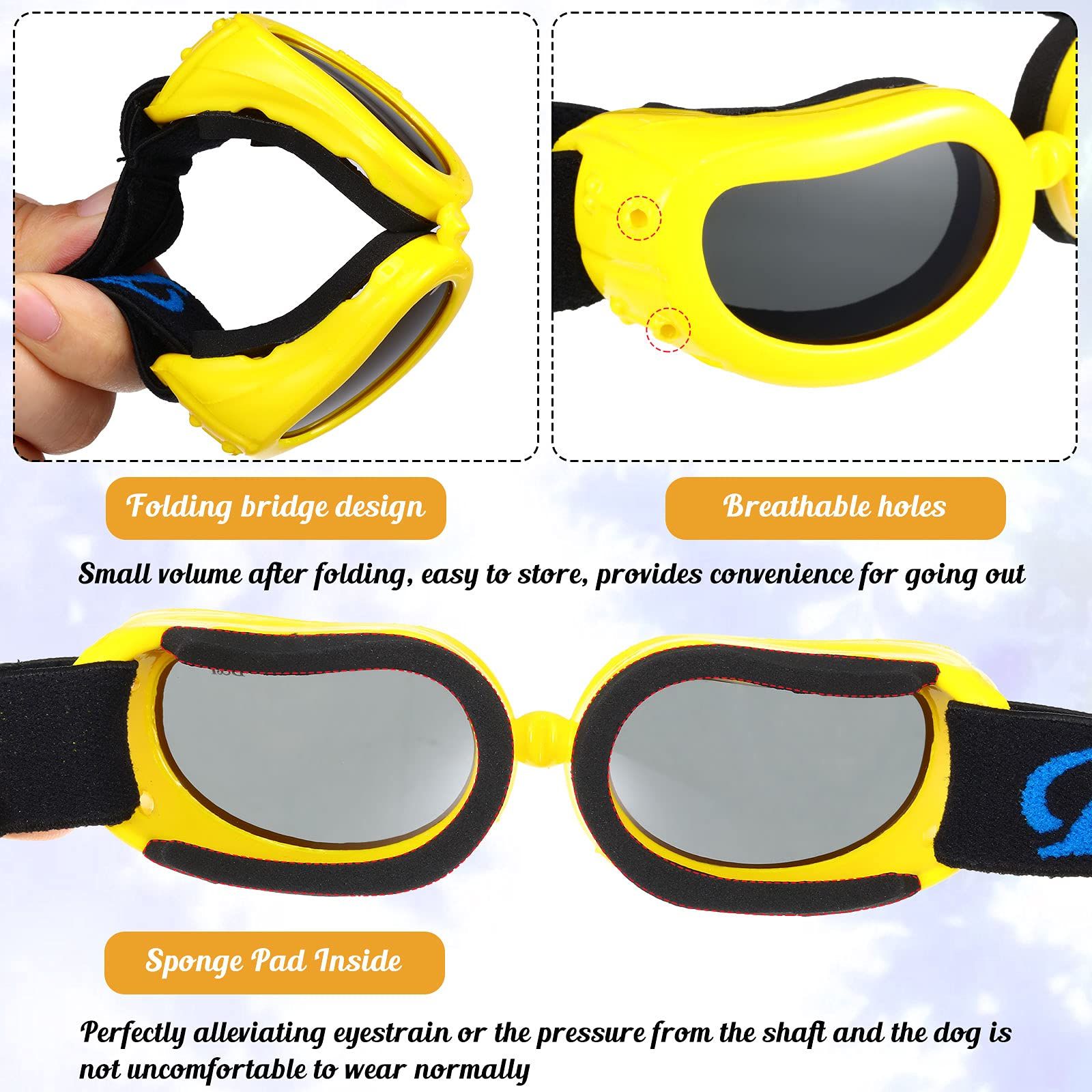 Outdoor Dog Sunglasses Anti-UV Eye Protection Goggles Waterproof Windproof Anti-Fog for Small Pet Puppy Cat (Yellow)