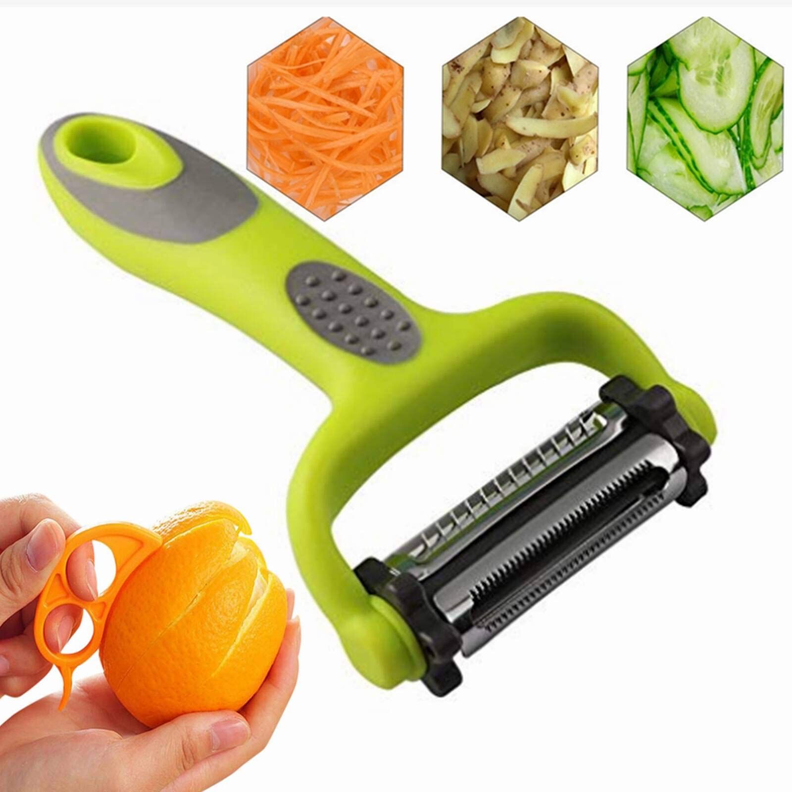 Peeler For Kitchen Multifunction Peelers 2-in-1Apple Peeler Vegetable Peeler Carrot Potato Fruit Slicer Anti-slip (Green)