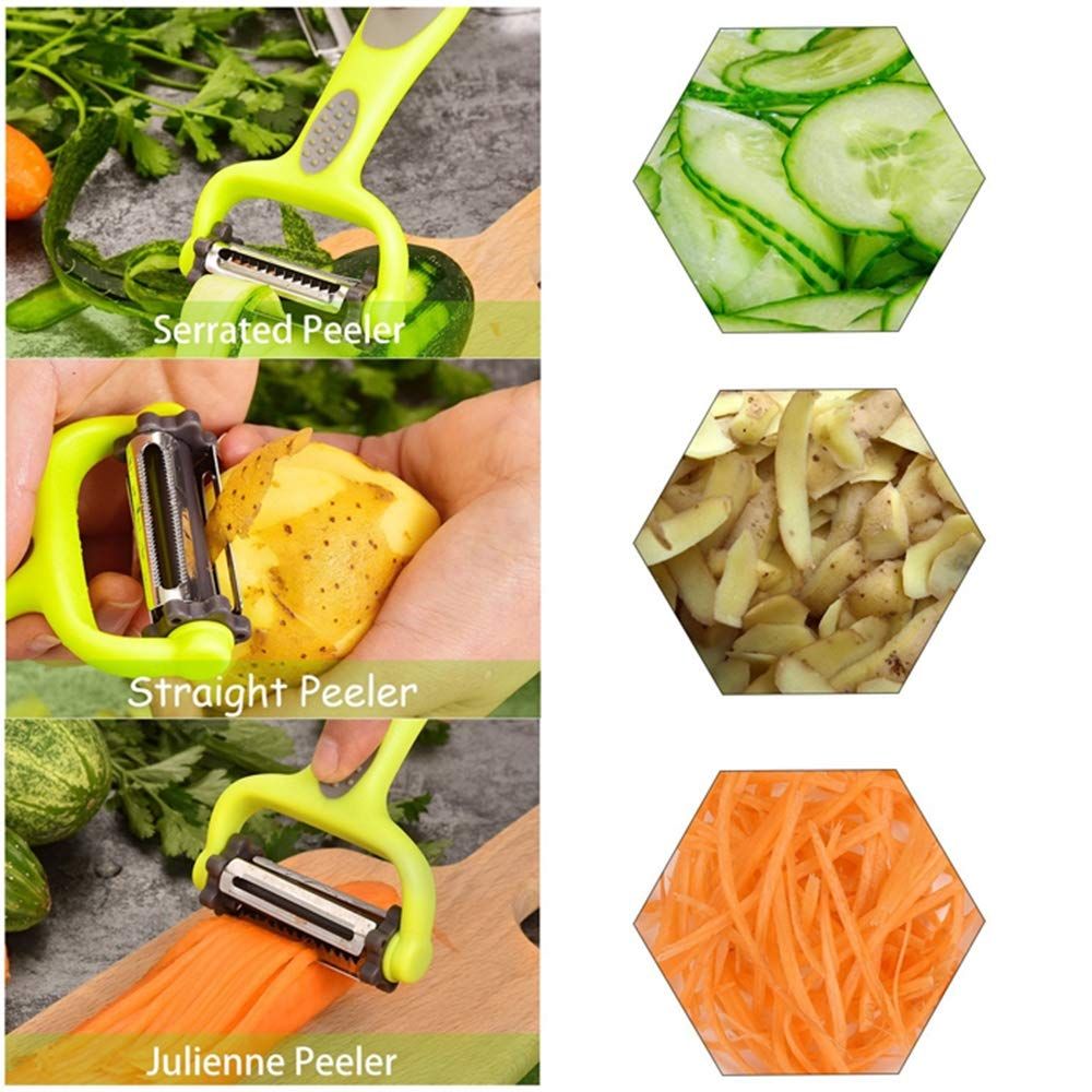 Peeler For Kitchen Multifunction Peelers 2-in-1Apple Peeler Vegetable Peeler Carrot Potato Fruit Slicer Anti-slip (Green)