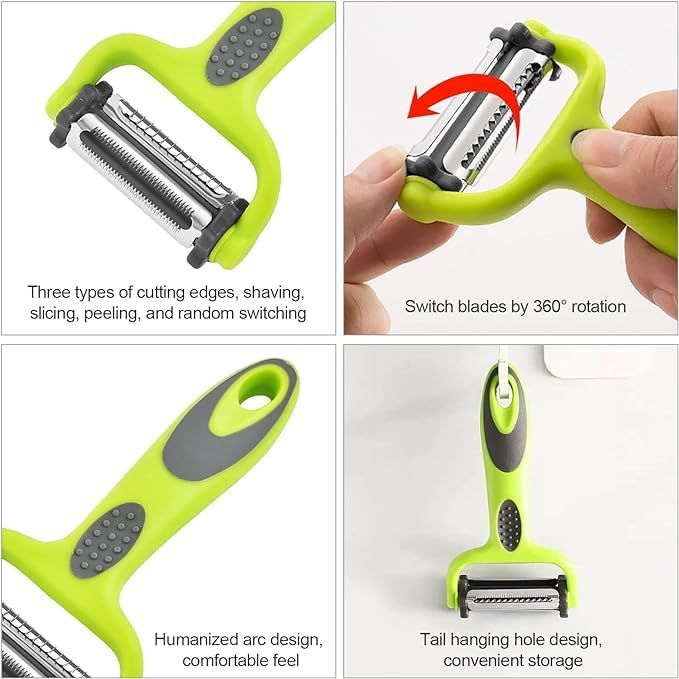 Peeler For Kitchen Multifunction Peelers 2-in-1Apple Peeler Vegetable Peeler Carrot Potato Fruit Slicer Anti-slip (Green)