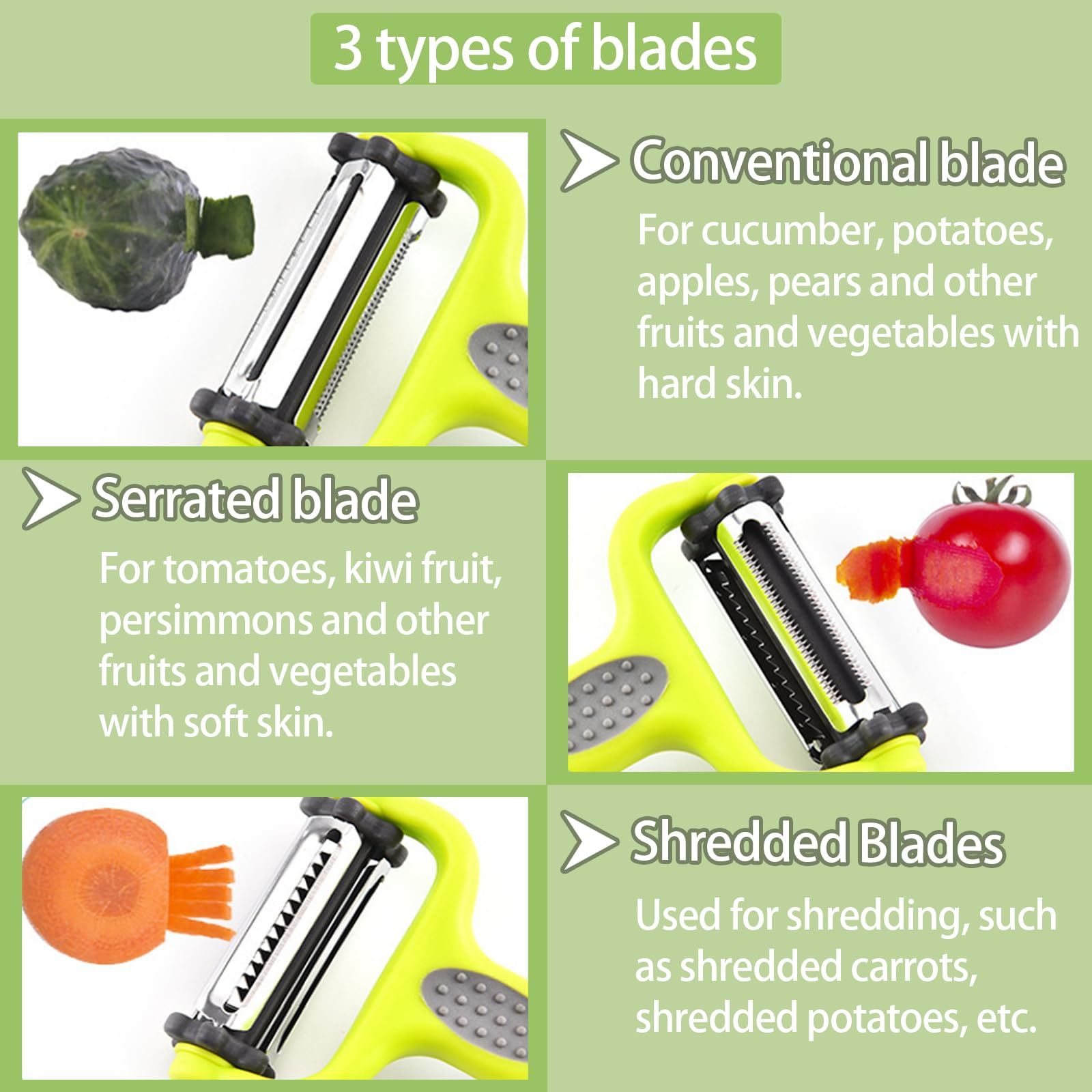 Peeler For Kitchen Multifunction Peelers 2-in-1Apple Peeler Vegetable Peeler Carrot Potato Fruit Slicer Anti-slip (Green)