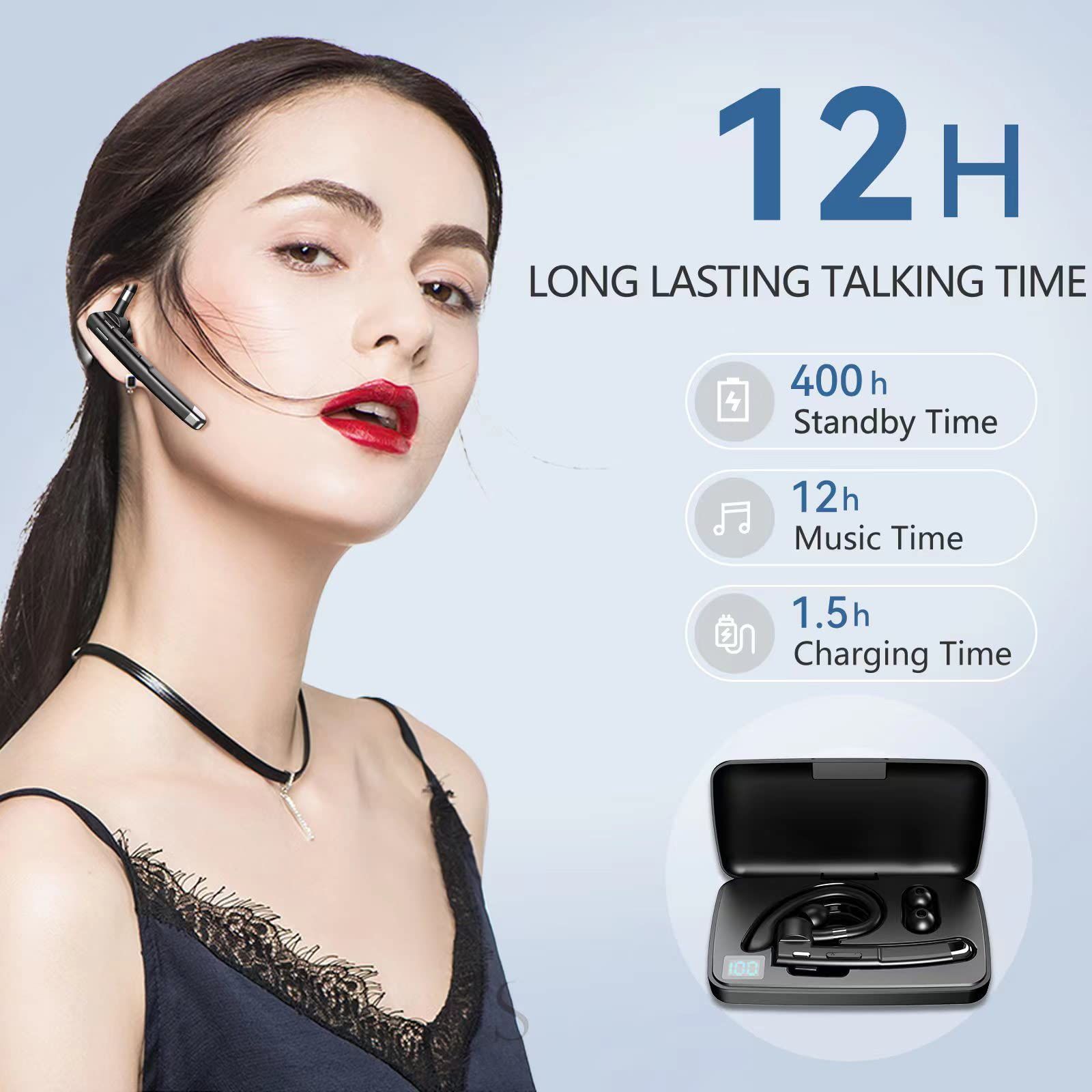 Bluetooth Headset One Ear Earphone Earpiece for Cell Phones Wireless Headset with Charging Case and LED Intelligence Display