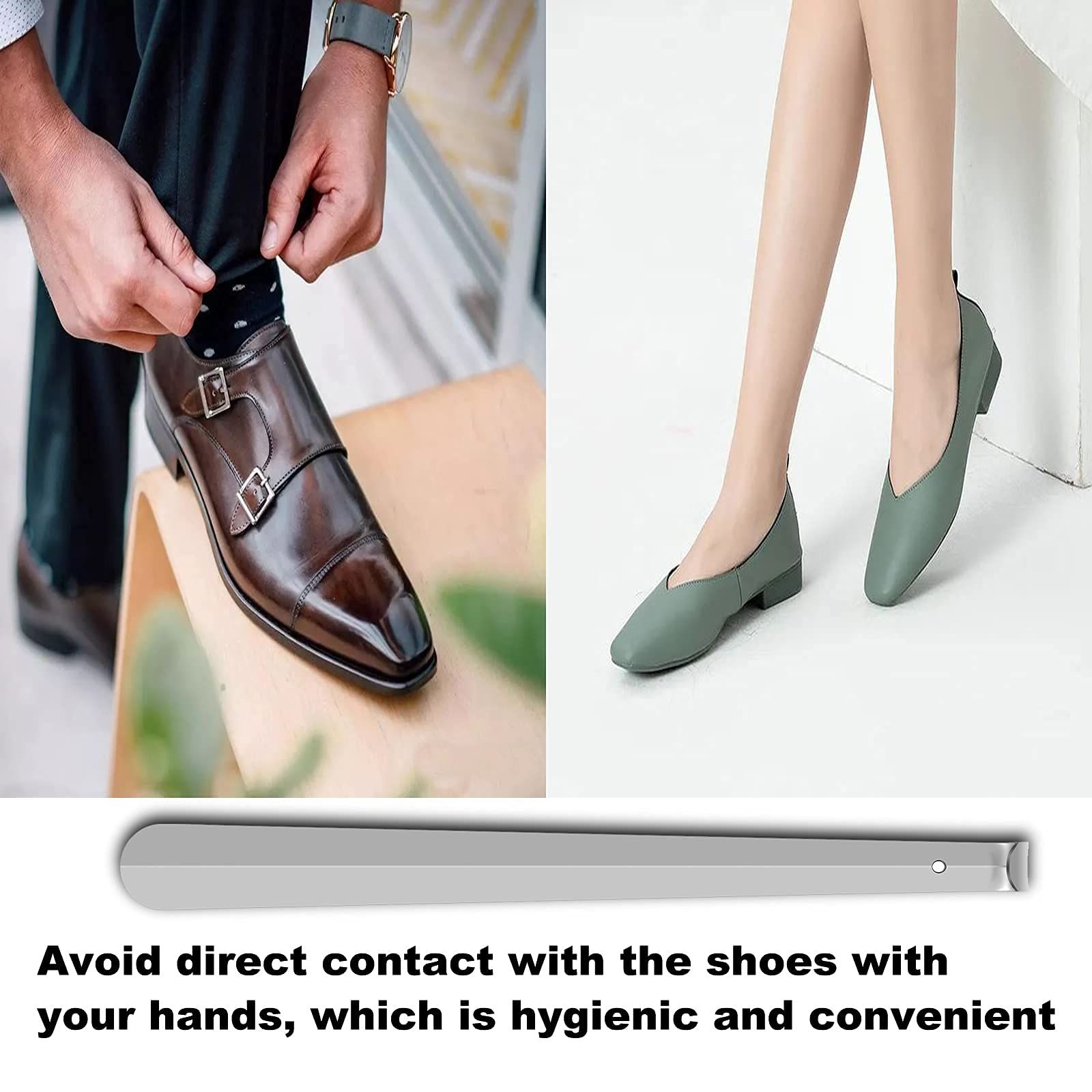 Shoe Horn Long Handle for Seniors,16.5" Long Metal Shoehorns for Men Women Kids,Travel Stainless Steel Shoe Horn Shoe Slip on Tool