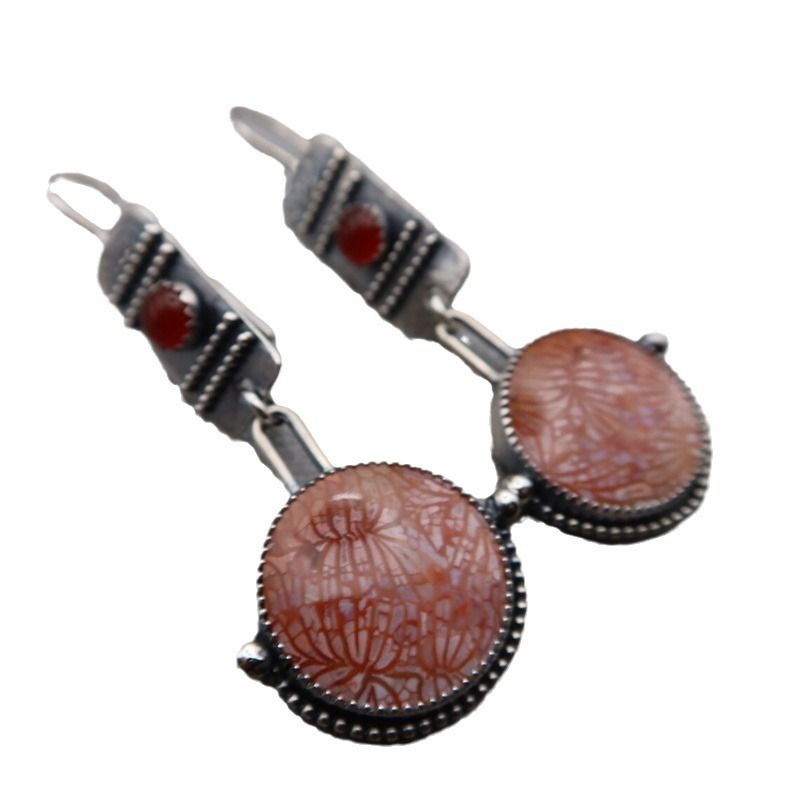 Fine Sterling Silver Dangle Earrings For Womens Natural Gold Sun Stone Dangle Earrings Sterling Silver Dangling Earrings