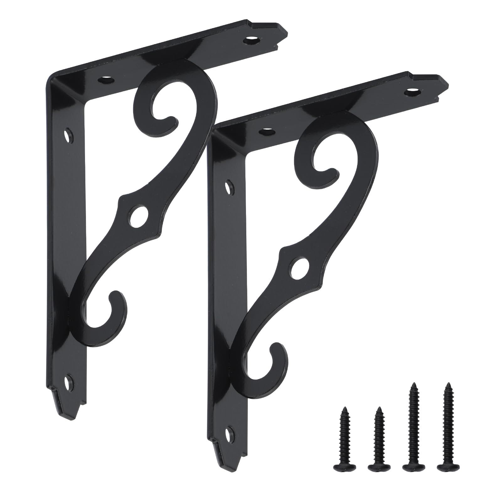 Decorative Shelf Brackets Wall Mounted Floating Shelf Bracket L Heavy Duty Support Corner Brace Joint Right Angle Black 2 Pcs