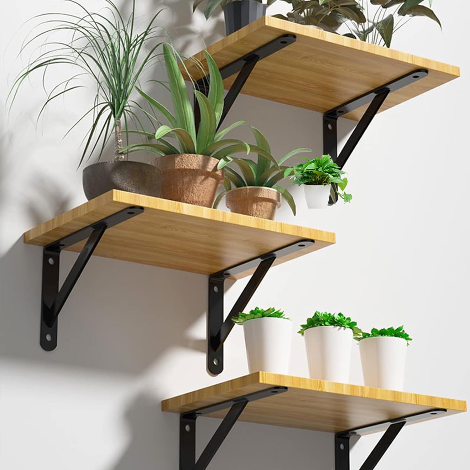 2Pack Heavy Duty L Brackets for Shelves, 90 Degree Triangle Metal Supports for DIY Floating Shelf with Screws ( Black)