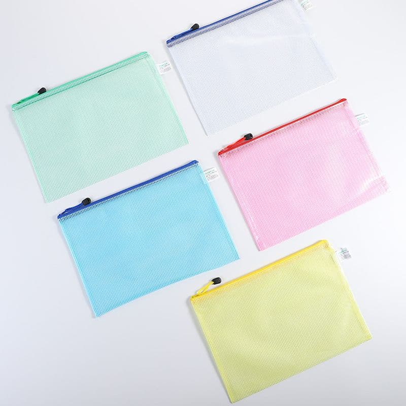 5pcs Mesh Zipper Pouch Document Bag, 5 Colors Plastic Zip File Folders, Letter Size/A6 Size, PVC Waterproof (A6 4.1" x 9.25")
