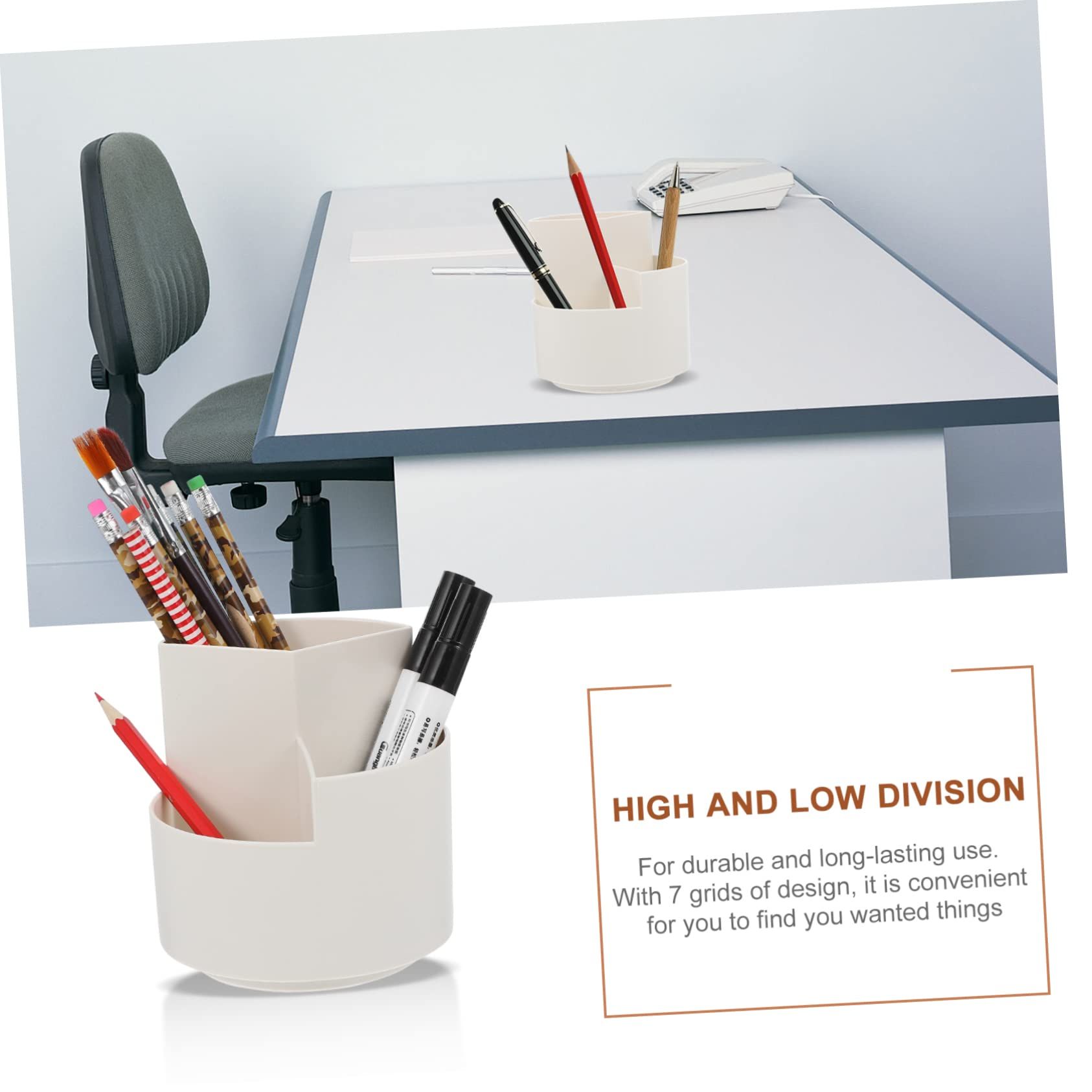 Desk Pencil Pen Holder, 3 Slots 360-Degree Spinning Pencil Pen Desk Organizers, Desktop Storage Pen Organizers Stationery Supplies