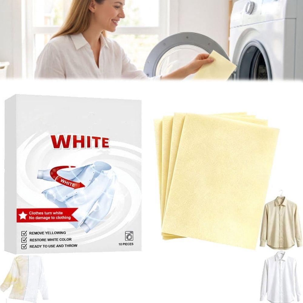 Deep Cleaning Whitening Sheets, Clothes Whitener Fabric Brightening Sheets, Stain Remover for White Clothes, Yellowing Removal Cleaner, Safe for Multiple Fabrics