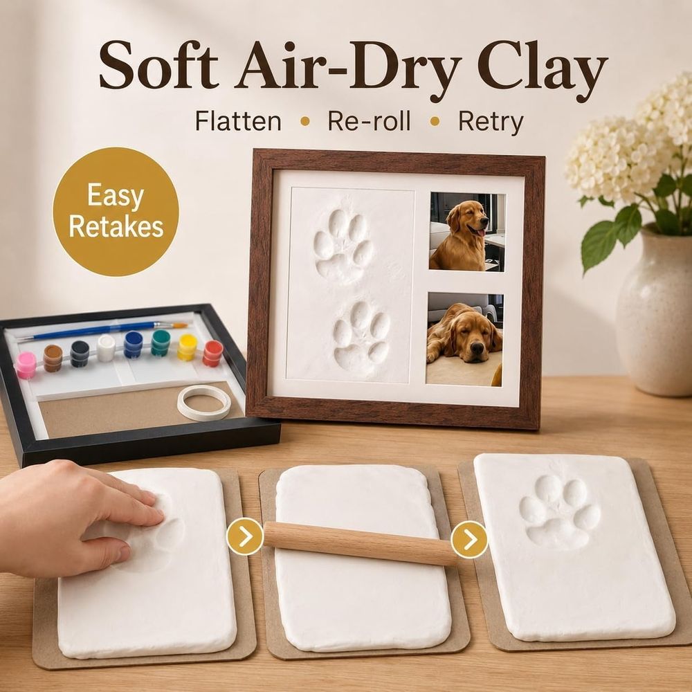 Horse Hoofprint & Family Keepsake Clay Kit – for Paws, Hands & Footprints Made by You & Personalise It Your Way, Wood Frame Imprint Clay Keepsake Kit, with Complete DIY Painting Set