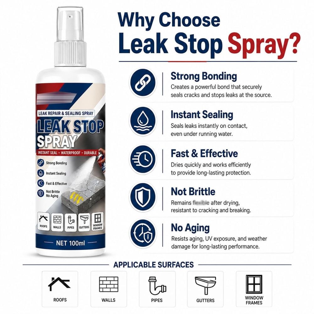 Waterproof Leak Repair & Sealing Spray, New Fast Drying Clear Rubberized Coating for Roof, Gutter, Pipe Cracks & Windowsill, High-Adhesion Patch Sealant