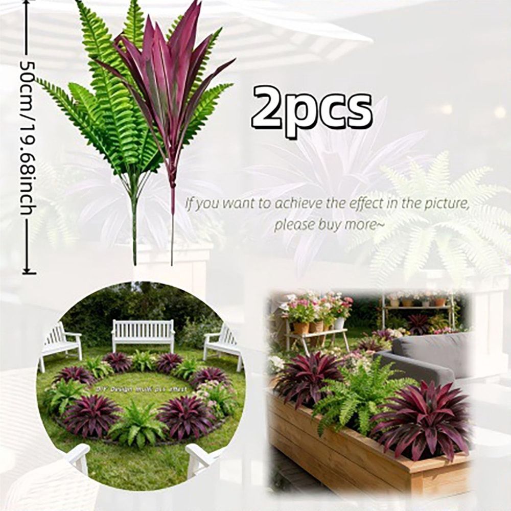 UV-Resistant Artificial Fern & Red Dracaena Decorative Plants,Fade-Resistant, Full & Lush, Indoor Decor, Large Size