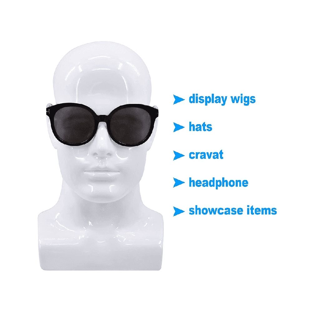 Male Mannequin Professional Manikin for Display Wigs Hats Headphone Mask (White)