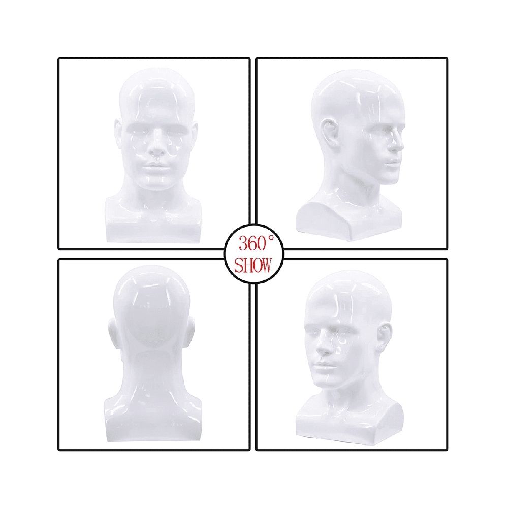 Male Mannequin Professional Manikin for Display Wigs Hats Headphone Mask (White)