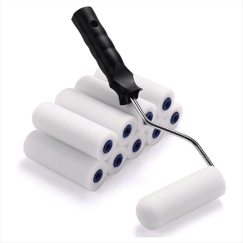 4inch Foam Paint Roller, Roller Frame with Mini Cover Replacement Covered Ends, (12 Pieces)