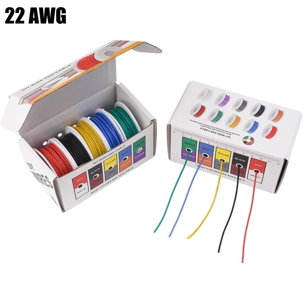 22AWG Electric Wire Flexible Silicone Wires 22 Gauge Stranded Tinned Copper Wire 5 Colors 16.4ft/5m Each