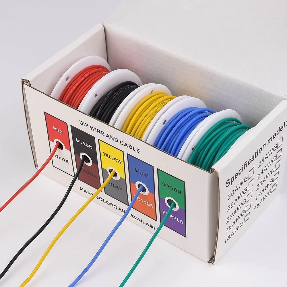 22AWG Electric Wire Flexible Silicone Wires 22 Gauge Stranded Tinned Copper Wire 5 Colors 16.4ft/5m Each