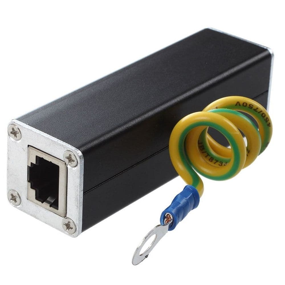 Surge Protector Arrester RJ45 Plug Ethernet Network 100MHz Black Silver Tone