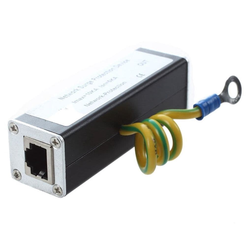 Surge Protector Arrester RJ45 Plug Ethernet Network 100MHz Black Silver Tone