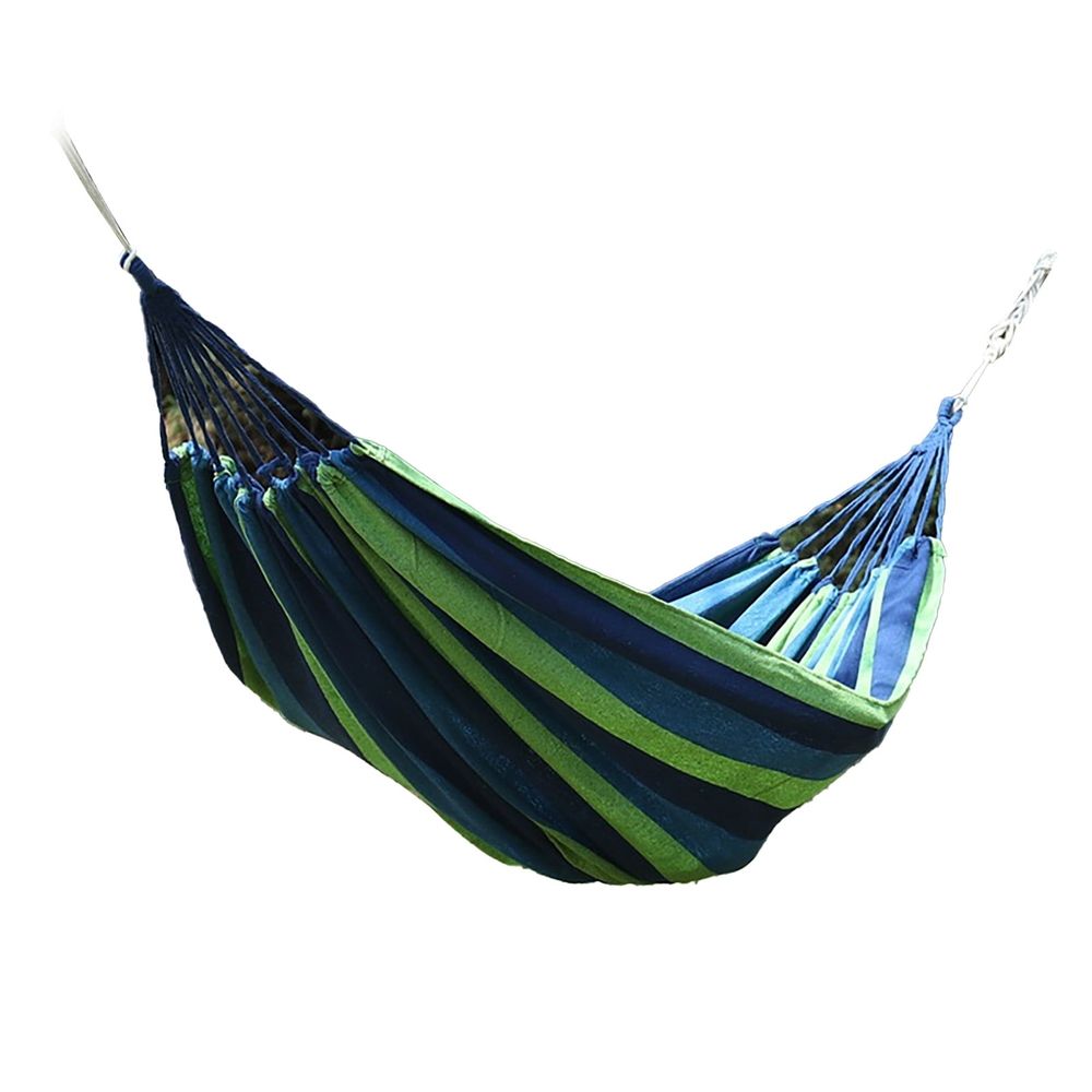 Garden Hammock Polyester Cotton Single Double Hammock Up to 440.9lb Anti Rollover Portable Hammock for Camping Outdoor Indoor Patio Backyard Blue Green