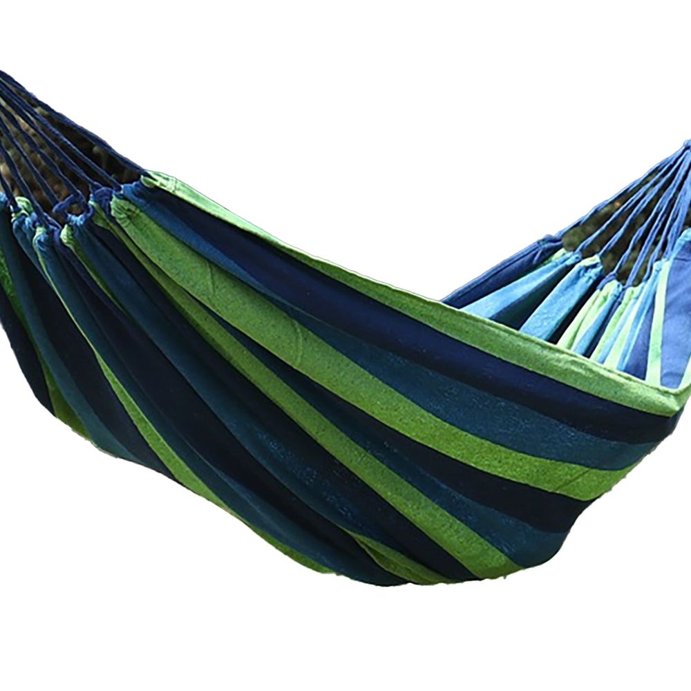 Garden Hammock Polyester Cotton Single Double Hammock Up to 440.9lb Anti Rollover Portable Hammock for Camping Outdoor Indoor Patio Backyard Blue Green