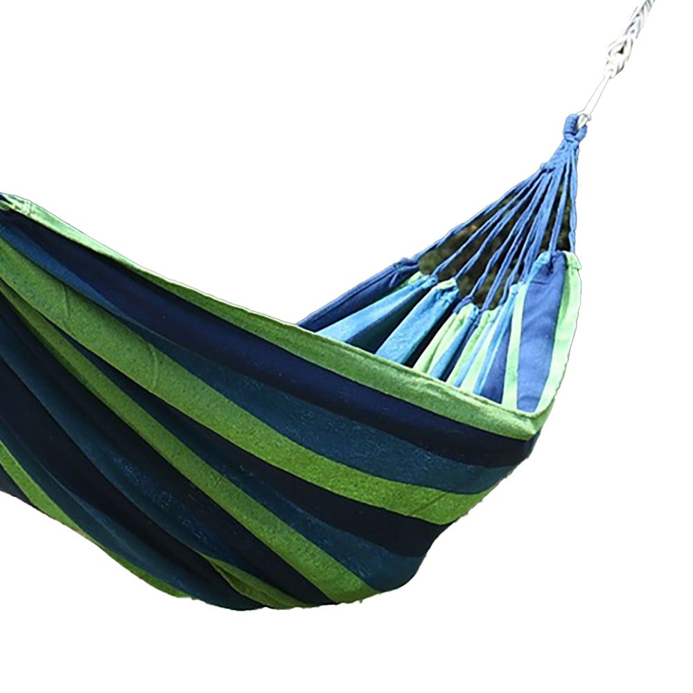 Garden Hammock Polyester Cotton Single Double Hammock Up to 440.9lb Anti Rollover Portable Hammock for Camping Outdoor Indoor Patio Backyard Blue Green