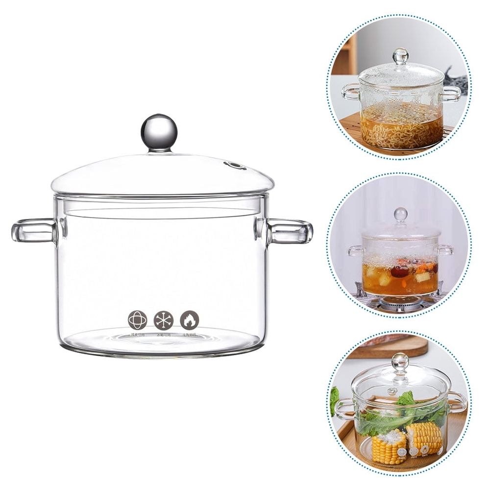 Ergonomic Handle Glass Cooking Pot Clear High Borosilicate for Home
