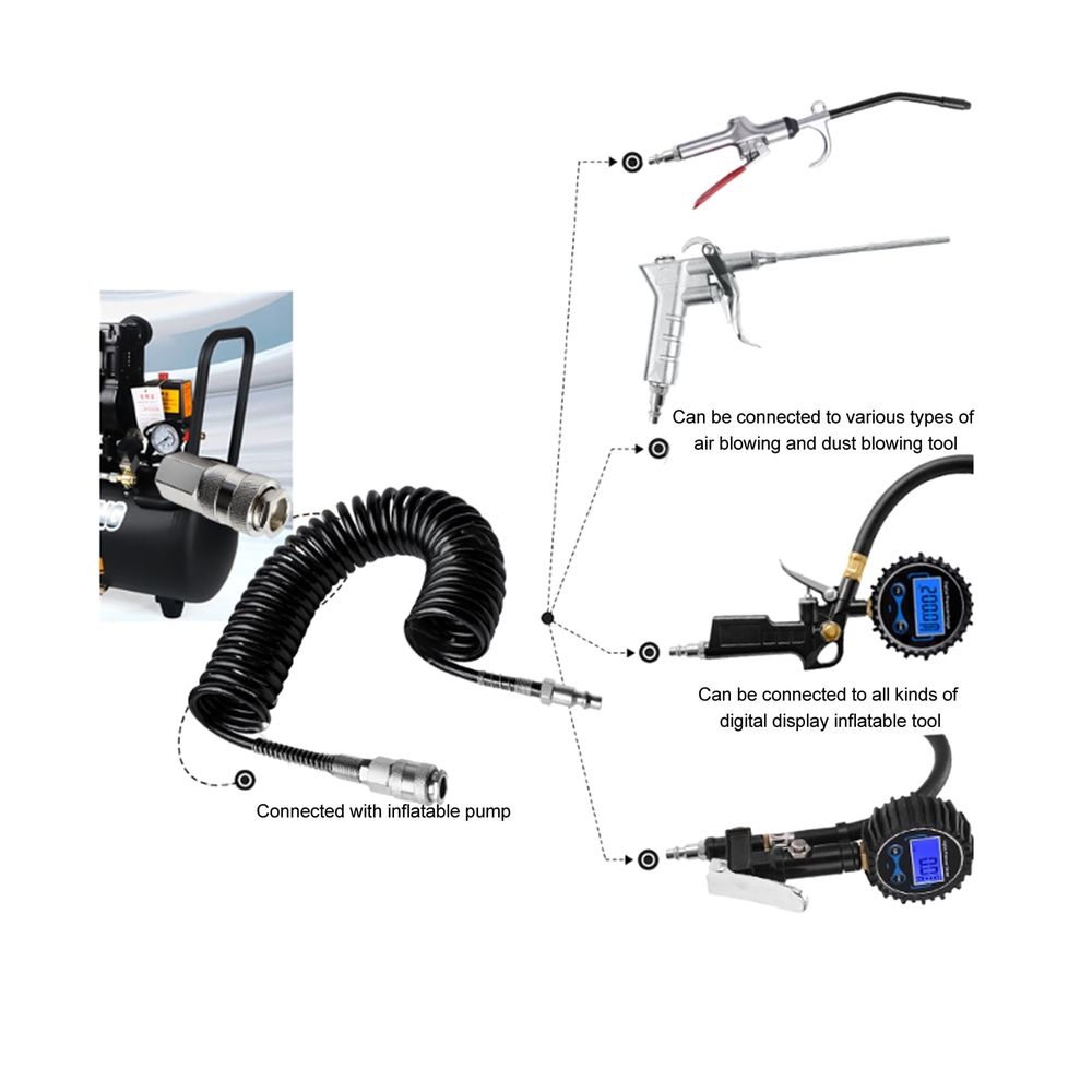 Coiled Air Hose Air Hose, 3 Meters Lightweight Air Hose Abrasion Proof for Dust Blowing Tool