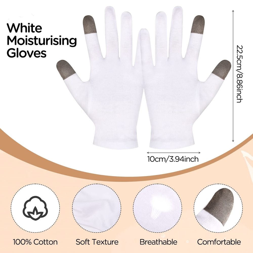 3 Pairs Touch Screen Moisturizing Gloves Cotton Moisturizing Gloves for OverNight Bedtime Heal Eczema Sleeping Lotion Hand Spa Treatment Gloves Repair Rough Cracked Dry Chapped Hands Skin, White