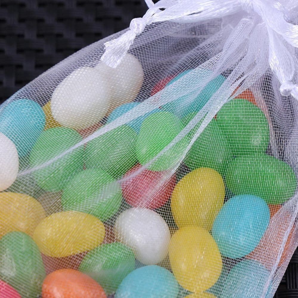 50 Pcs White Mesh Drawstring Bags for Jewelry, Candies, Party Favors, Packaging, Small Storage