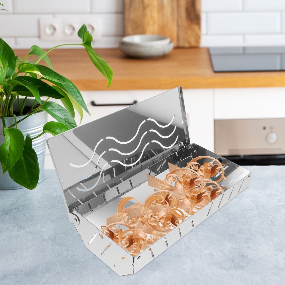 2Pcs Stainless Steel Bbq Smoke Boxes with Lid for Adding Flavor to Meat Fish Vegetable