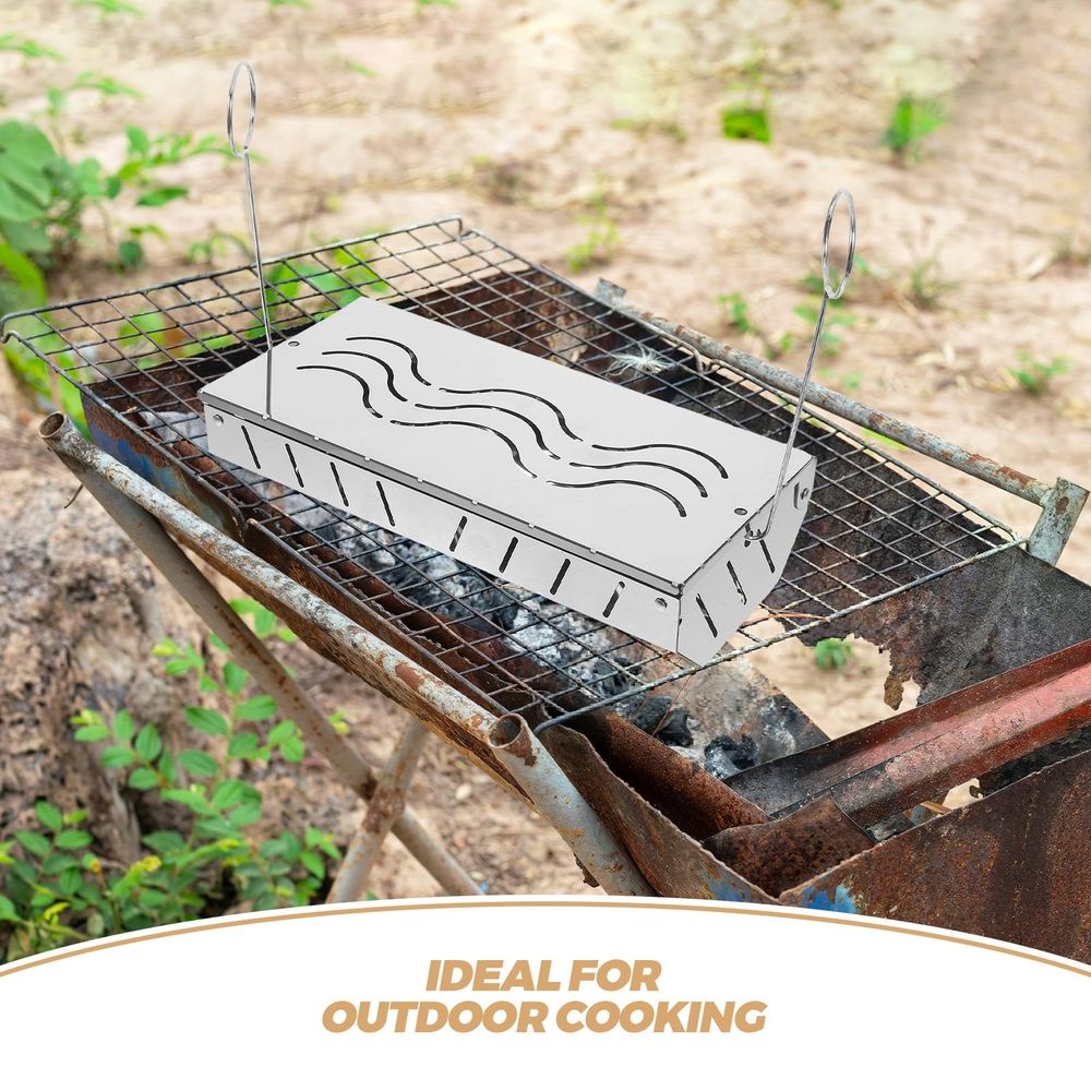 2Pcs Stainless Steel Bbq Smoke Boxes with Lid for Adding Flavor to Meat Fish Vegetable
